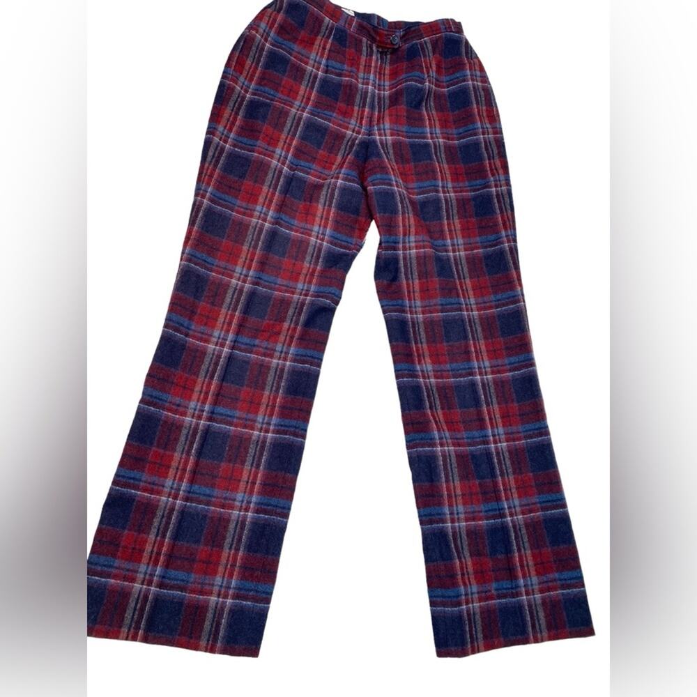 Vintage Pendleton Women's Plaid Wool Dress Pants Blue Red Waist 28 Straight Leg